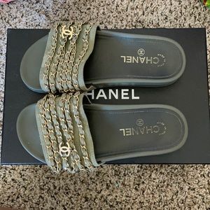 Khaki Chanel Mules